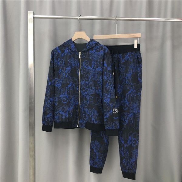 

19fw luxurious brand design vers full print tracksuit jacket and trousers sets streetwear sweatshirts outdoor long pants and coat, Blue;black