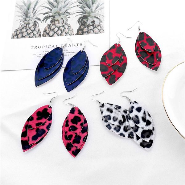 

fashion pu leather earrings for women creative multilayer leopard earrings girls party wedding dangle earrings leaf jewelry, Golden;silver