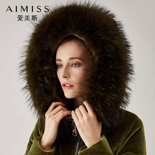 

aimiss brand new women winter down jacket green color very warm thick real feather far zippers short down coat clothes winter, Black