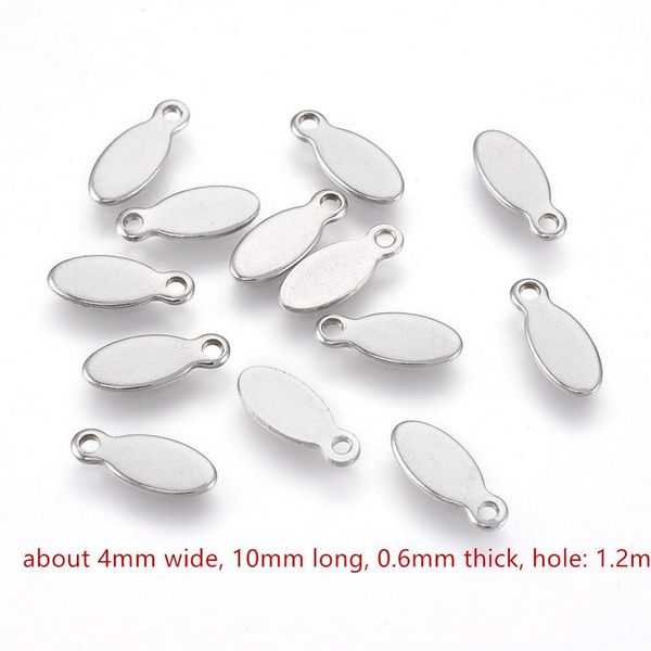 

304 stainless steel hand stamping flat oval blank tag charms diy bracelet making metal color 3ssize hole 1~1.5mm,500~1000pcs, Silver