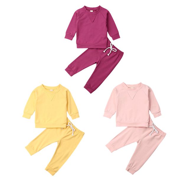 

newborn baby girl boy tracksuit set + pant pure color clothes set, White