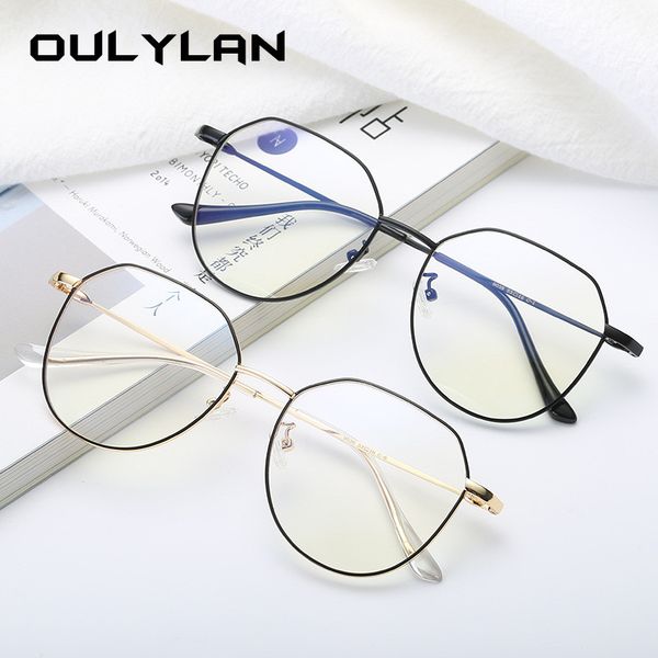

oulylan anti blue light glasses frame women men polygon clear lens eyeglasses vintage female male computer gaming spectacles, Black