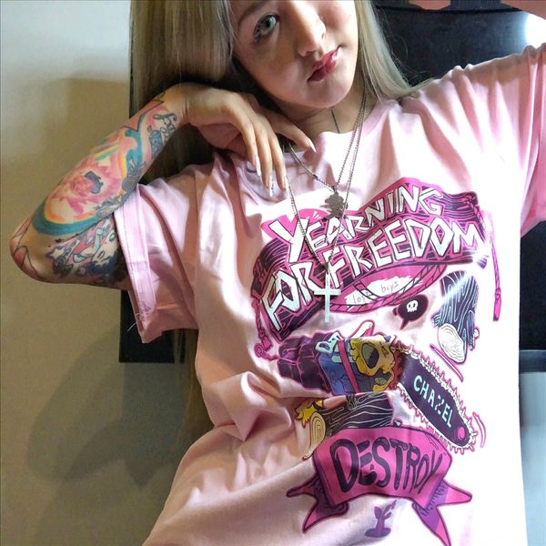 

large edition skateboard climax street climax street skateboard girl harajuku style pink war robe cotton short-sleeved student hip-hop t, White