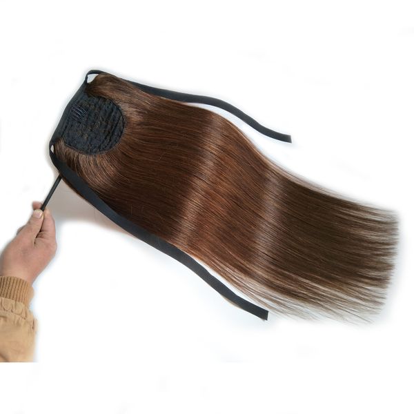 

ponytail clip in hair extensions machine made remy straight european human hair ponytail chocolate brown 50g 70g 100g 14" to 24", Black