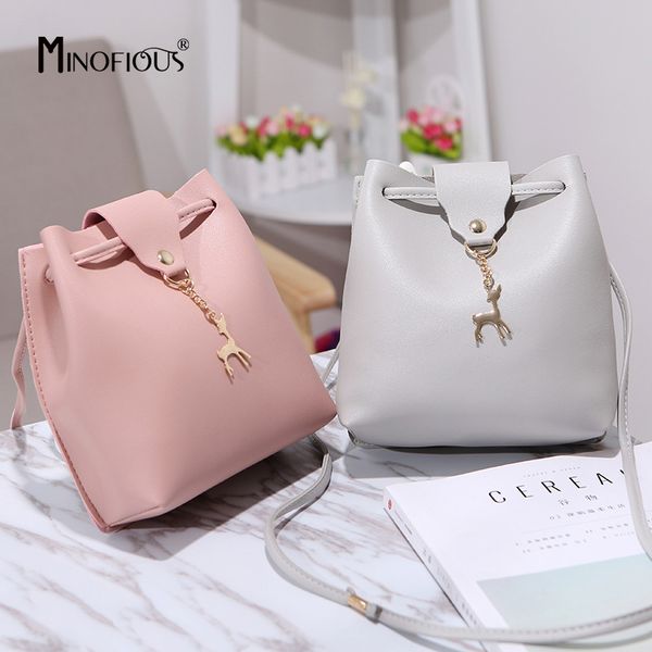 

minofious fashion casual phone coin shoulder bag small women pu leather messenger bags solid hasp bucket crossbody mini bag