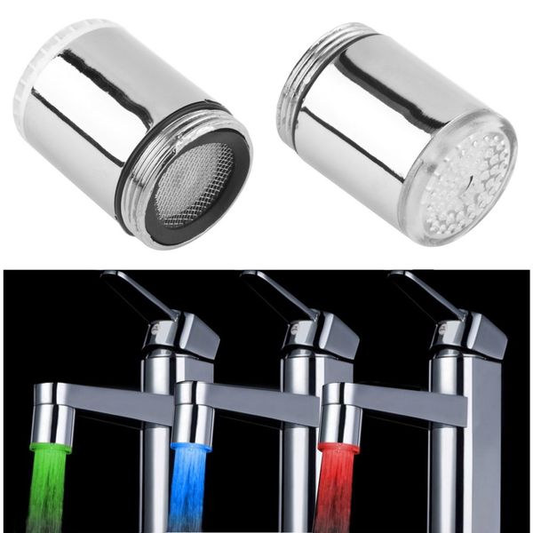

1 pc led light water faucet tap heads temperature sensor rgb glow taps shower stream bathroom faucets 3 color changing 2018