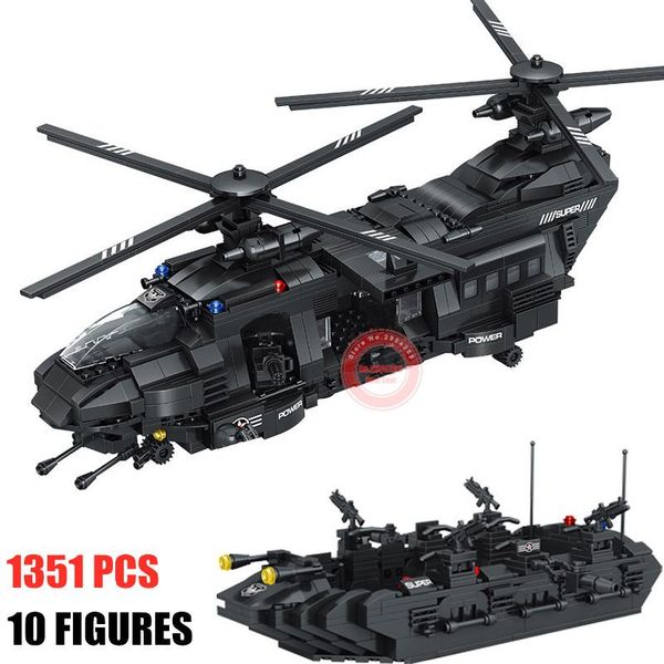

новая военная игрушка 1351pcs транспортный вертолет команда fit legoings спецназ техника городская полиция строительные блоки кирпич дети ма
