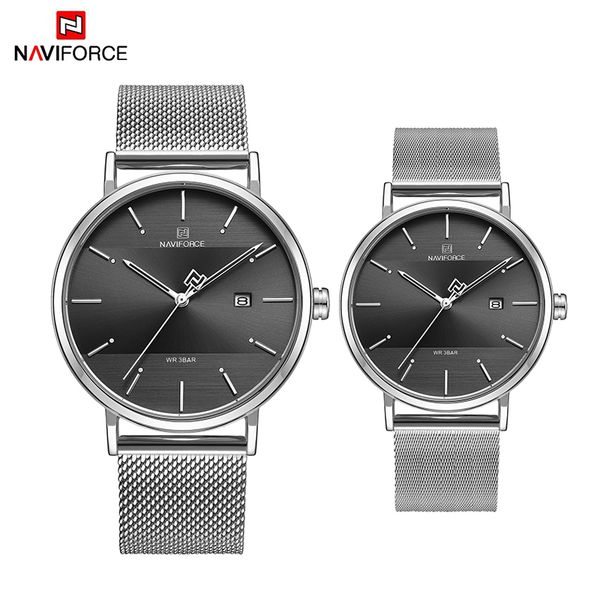 

naviforce couple watches fashion lover casul sport watch 2019 luxury brand bracelet wrist watches for men women girls gifts, Slivery;brown