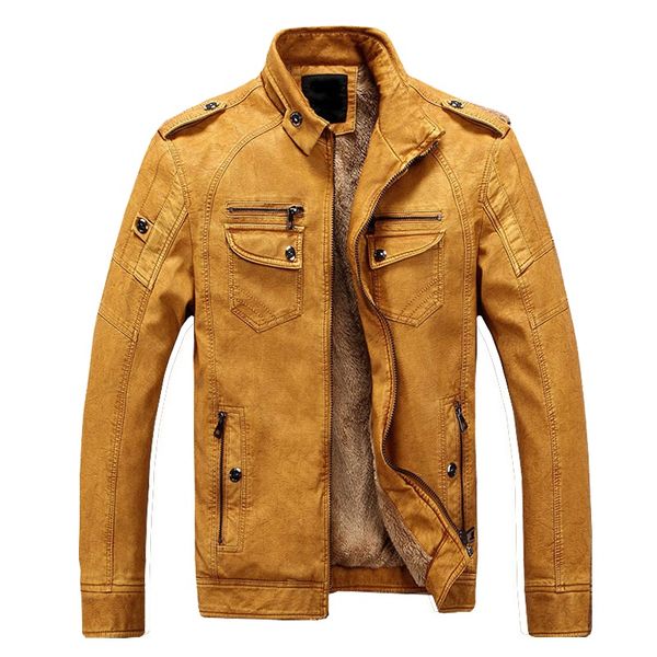 

autumn mens leather jacket warm motorcycle coat men pu faux leather jackets men's coats velvet outerwear mens brand clothing, Black