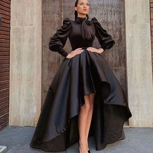 

arabic short prom dresses 2020 black evening dress long sleeves