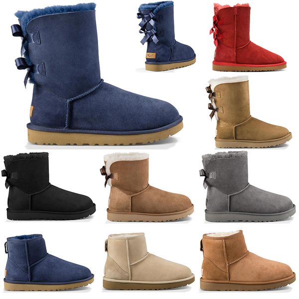 

Cheap Luxury Designer Australia women winter snow boots classic ankle kneel shoes short bow fur boot black Chestnut fashion size 36-41