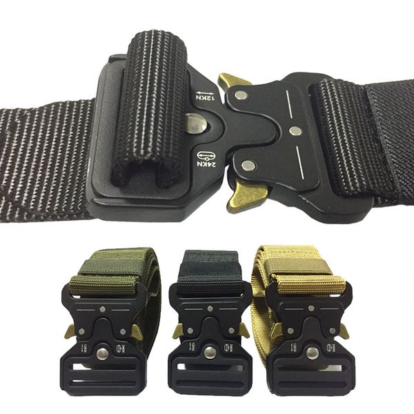 

tactical nylon belt metal buckle adjustable army outdoor quick release hunting training nylon belt width 3.8cm 4.3cm, Black;gray
