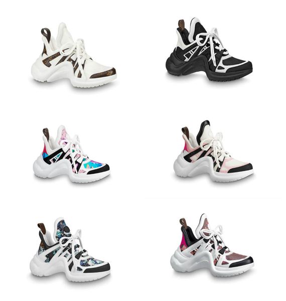

1fashion new black casual shoes white blue monogram black archlight sneakers genuine leather trainers runner shoe with shoes box