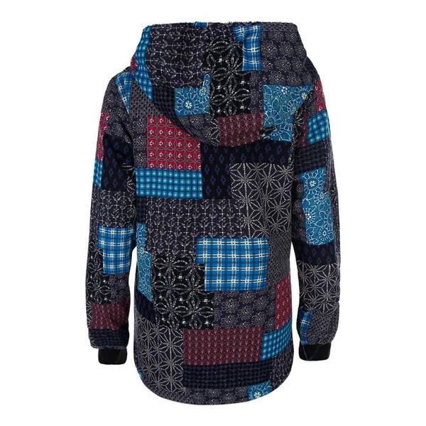 

women autumn winter hooded coat retro ethnic style loose long sleeve warm print single breasted windproof thick outerwear, Black;brown