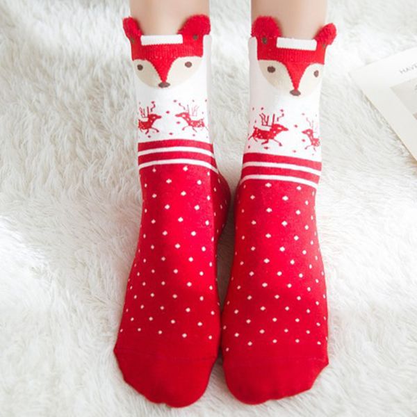 

осенью и зимой цветной хлопок большие красные носки стерео мультфильм рождественские носки милый японский лосей леди в трубе, Black;white