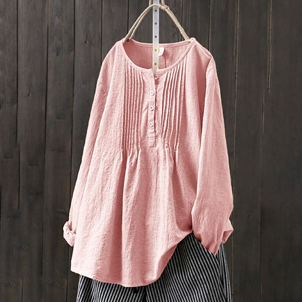 

womens holiday loose button blouse ladies beach long sleeve solid color, White