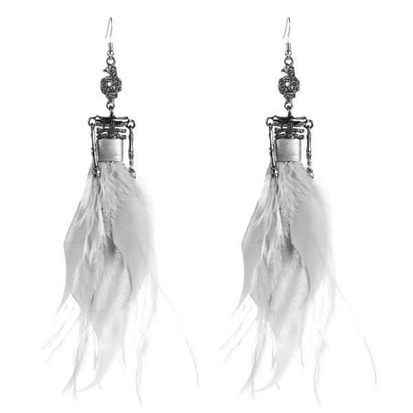 

dvacaman personalized skeleton statement earrings for women long feather dangle drop earrings party jewelry christmas gift girl, Silver