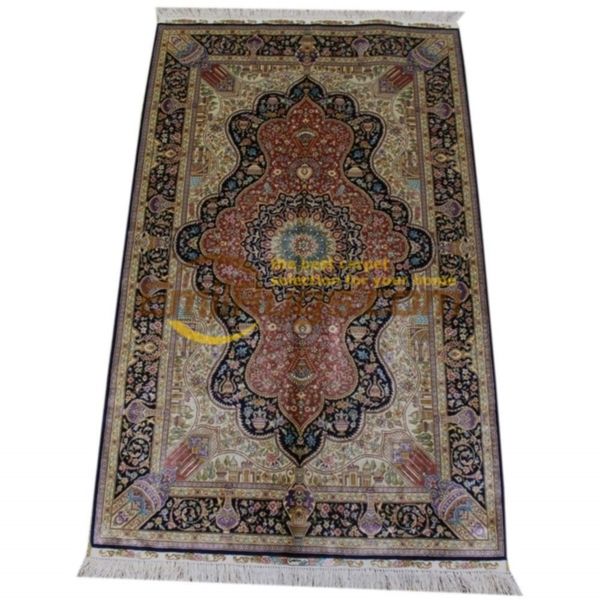 

red handknotted wool and silk rug handmade beautiful livingroom carpets