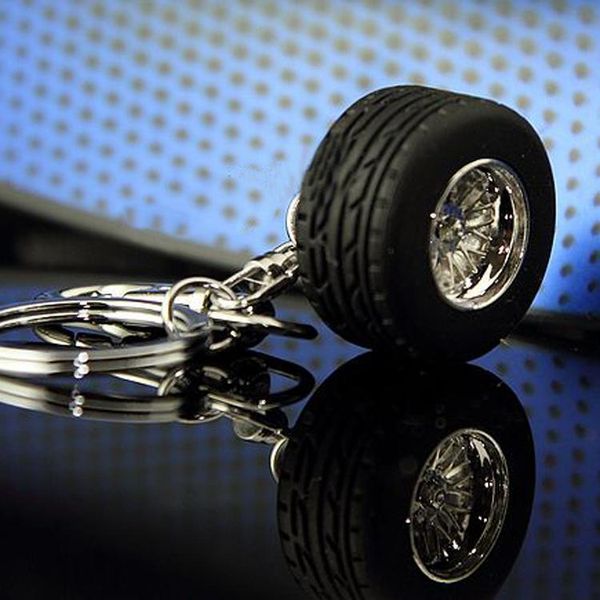 

1 pcs rubber metal keychain wheel tyre tire key chain ring keyring keyfob car styling accessories, Silver