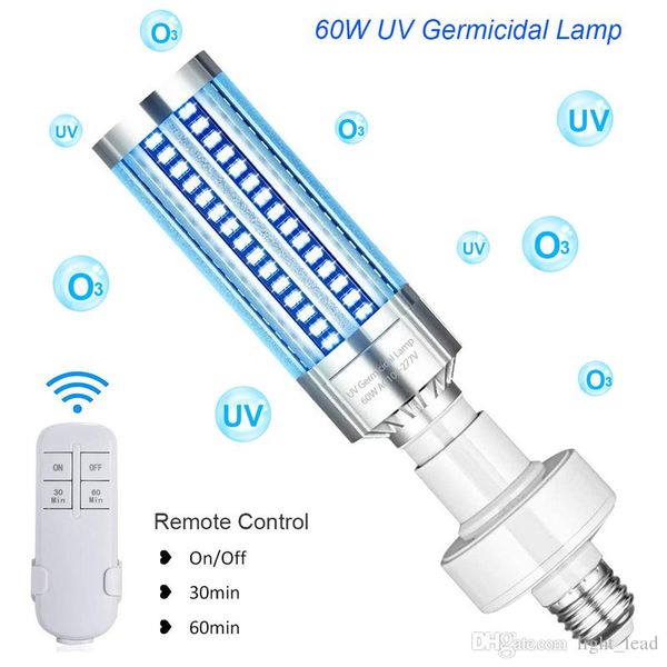 

60w uv germicidal lights e27 led bulbs 7200lm ozone 254nm uv sterilizer lamp with timer remote control