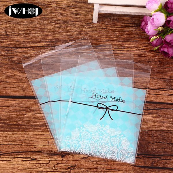 

100pcs cute bowknot grid adhesive bag cookies diy gift bags for christmas birthday party candy &handmade soap packaging bags