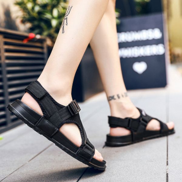 

2018 new korean version of the sandals large size casual wild couple shoes dual-use beach sandals for men and women, Black