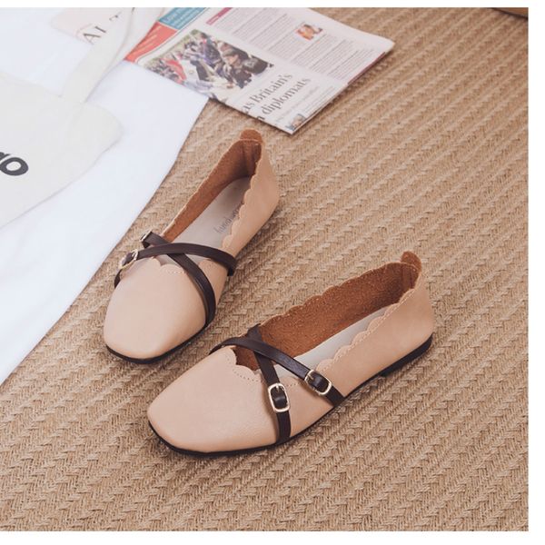 

spring peas shoes female students flat-bottom students casual retro grandma shallow mouth shoes new square head flats j14-67, Black