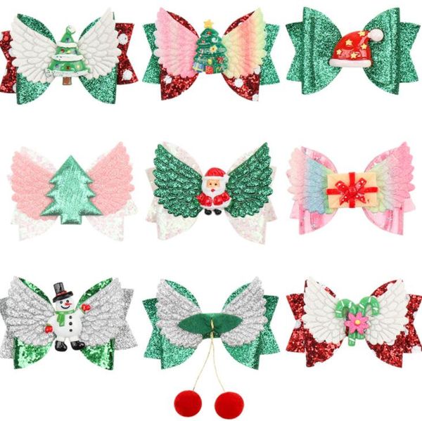 

3inch christmas bow knot hair pins handmade hair accessories for christmas day celebration gretel wing for women and girls, Slivery;white