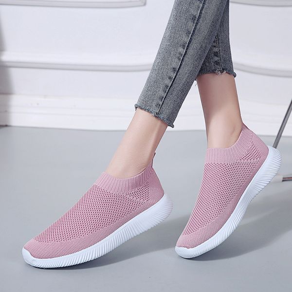 

plus size breathable air mesh sneakers women 2019 spring summer slip on platform knitting flats soft walking shoes woman casual, Black