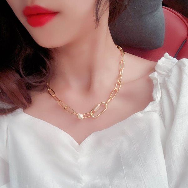 

luxury jewelry designer necklace clavicle micro-inlaid gold material gold-plated 18k lasting color retention romantic hip-hop punk style eng, Black