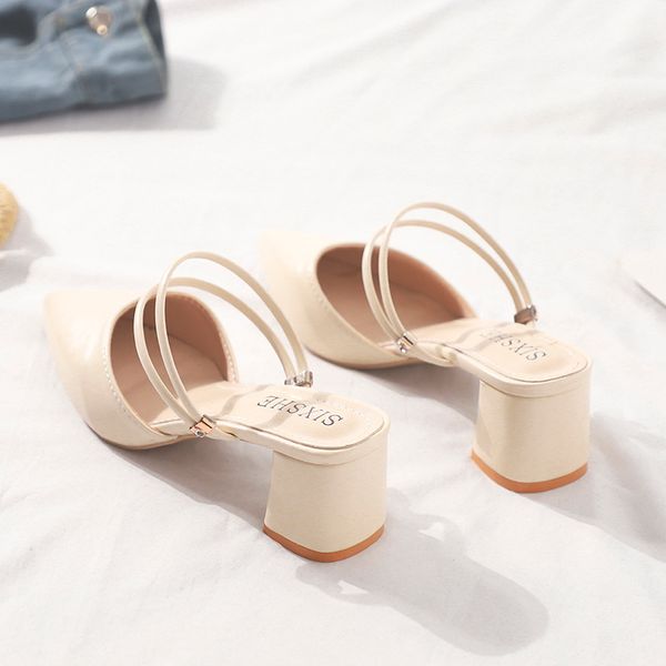 

med closed toe sandals block heels 2020 summer sale of women's shoes suit female beige medium chunky ladies lady clear fashion, Black