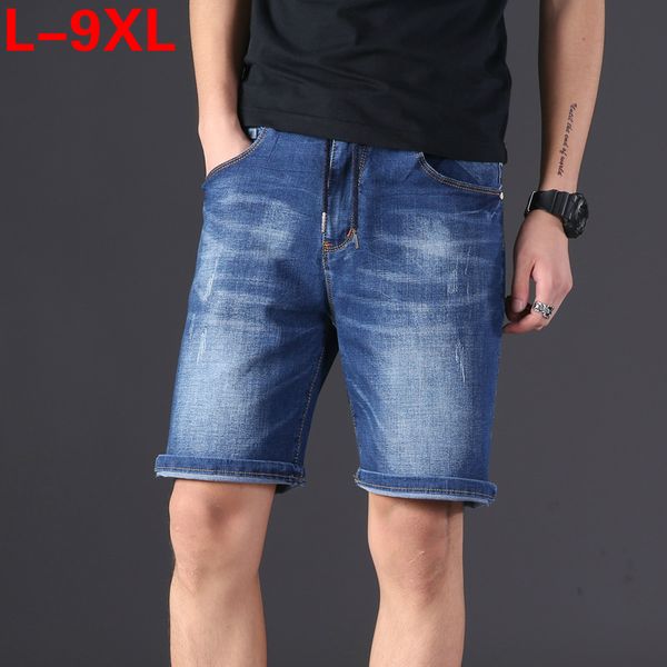 

men's shorts plus size denim jeans 190kg men half loose casual ripped summer hole elastic big 6xl 7xl 8xl 9xl, White;black