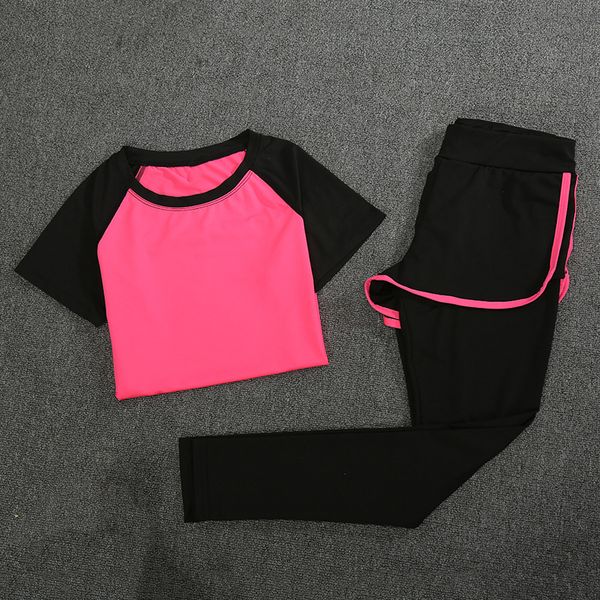 

2019 sports wear for women gym crop yoga pants 2 piece set workout clothes quick-drying running gym active wear fitness suit, White;red