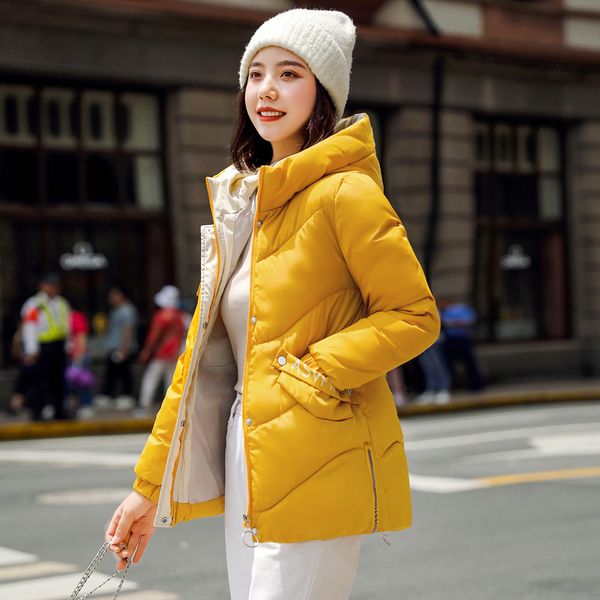 

women's down & parkas 2021 winter jacket women plus size short style thick hooded stand collar with pocket zipper korean chaquetas muje, Black