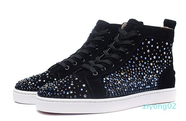 

women men luxury designer flat casual colorful casual spikes high red bottom pik pik studded sneakers shoes z02, Black