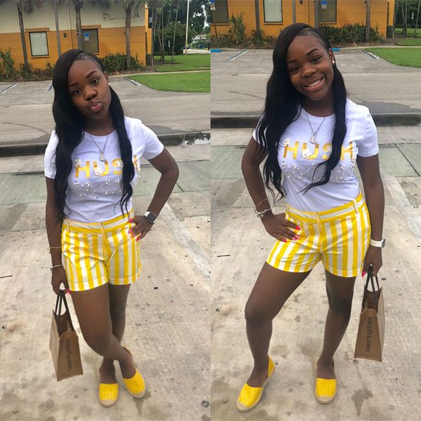 

2019 africa women summer sports two piece set letter print beading short sleeve tee shorts suit tracksuit active wear outfit, Red