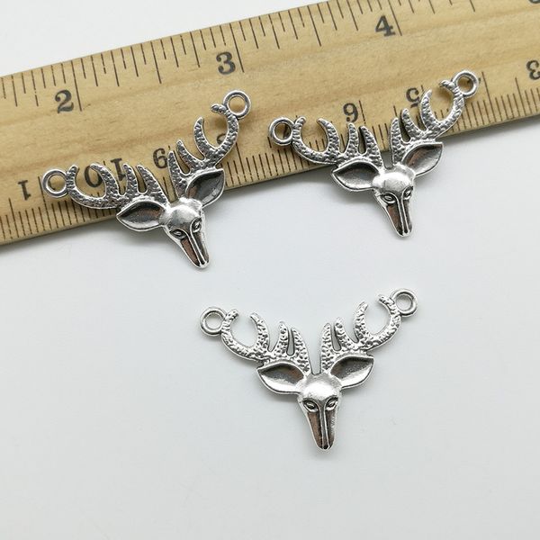 50 pcs cabeça de veado antlers antique prata encantos pingentes jóias DIY para colar pulseira brincos estilo retro 33 * 22 mm