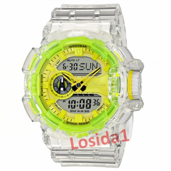 

New fa hion boy port watche g tyle popular tran parent trap hock bracelet watche man male led military alarm clock watch gift clock