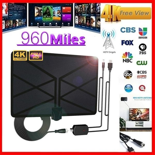 

960 miles tv aerial indoor amplified digital hdtv antenna with 4k uhd 1080p dvb-t iew tv for life local channels broadcast