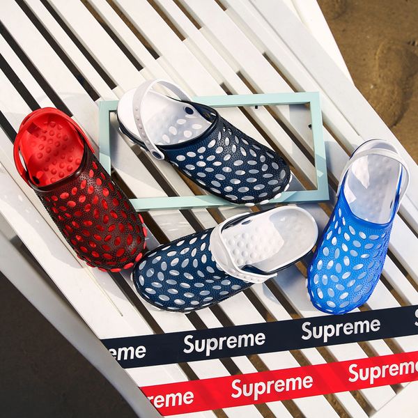 

new designer sandals men's sandals shoes breathable hollow outside flip-flops rubber garden wading shoes hole shoes jelly beach slipper, Black