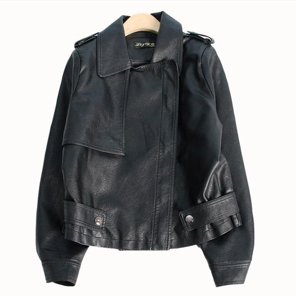 

retro black gray beige leather locomotive jacket female street style big pockets leather jackets with belt wq2425