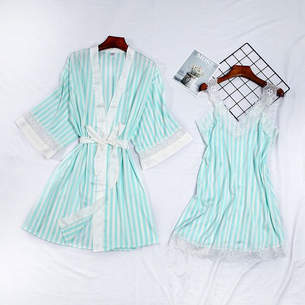 

feier 2 piece lace stripe pijamas set women faux silk sleepwear sets sling night robes thin summer night dress, Black;red