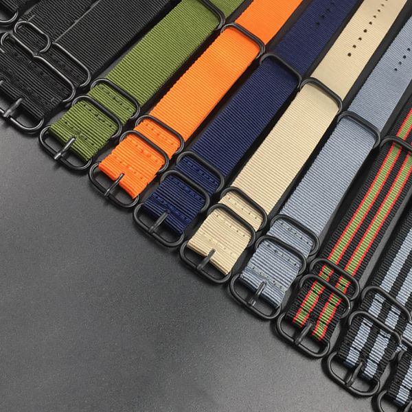 

wholesale heavy duty nylon watchband nato zulu black buckle strap 20mm 22mm 24mm striped rainbow canvas replacement watch band, Black;brown