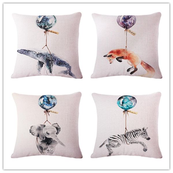 

animal watercolor hand cotton flax pillow back cushion cushion heat sell