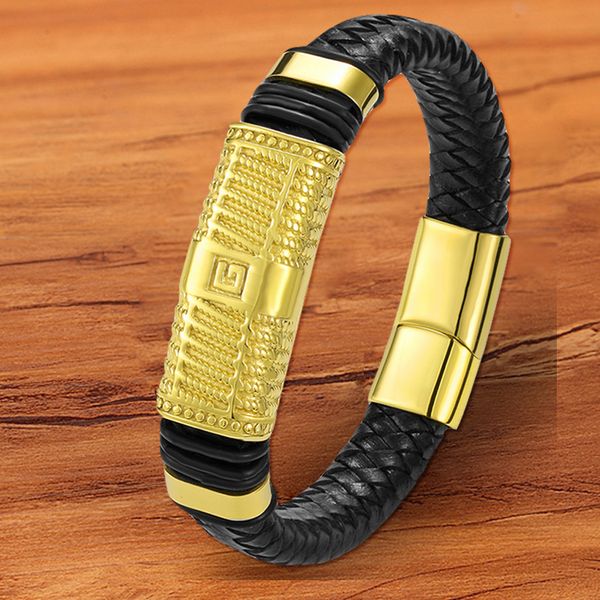 Charm Woven Schmuck Magnetische Gold Echtes Leder Armband Männer Hand Seil Großhandel Zubehör Geschenk