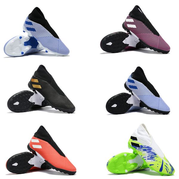 

2019 mens high football boots nemeziz 19.3 laceless in tf soccer cleats nemeziz messi 19.3 indoor turf soccer shoes, Black