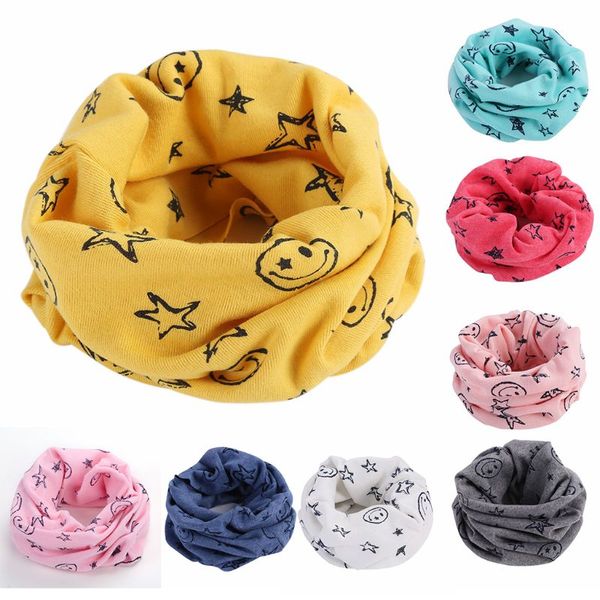 

children cotton infinity loop scarf smile face star print ring neck warmer solid, Red;brown