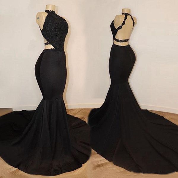 Partido de noite preto menina elegante longo Prom Dresses Sereia Top Top Lace Backless Cruz Voltar Africano Vestidos