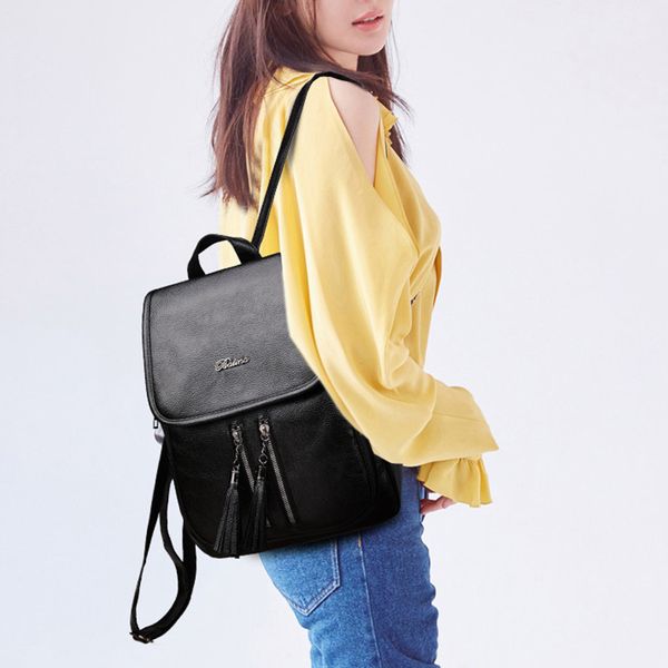

waterproof anti-theft soft leather backpack with tassel for adults teen sale-wt