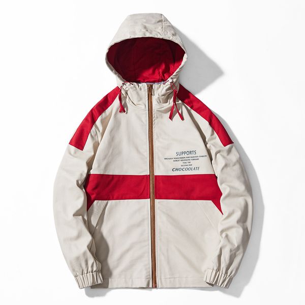 

aboorun mens color block patchwork jacket letter printed casual hooded jacket 2019 autumn new outwear male r2626, Black;brown